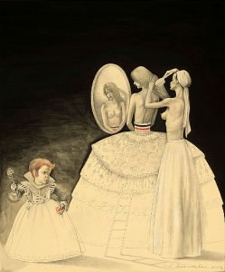 Las Meninas y Jester. Lápiz, 72 x 60 cm. 2007